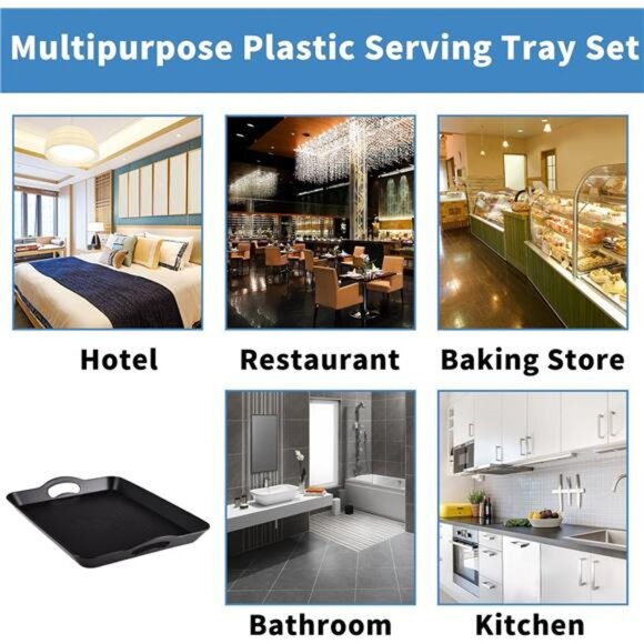 Plastic Tray with Handles 2 Pack Multi-Purpose Rectangular Non Slip Serving Tray - Picture 6 of 7